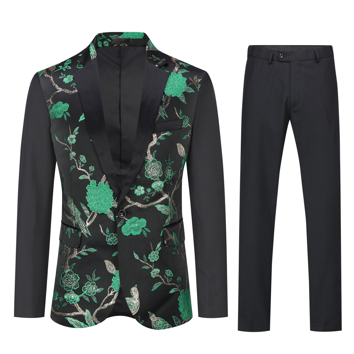 Mens 2-Piece Slim Fit Embroidered Floral Suit 3 Colors - Cloudstyle