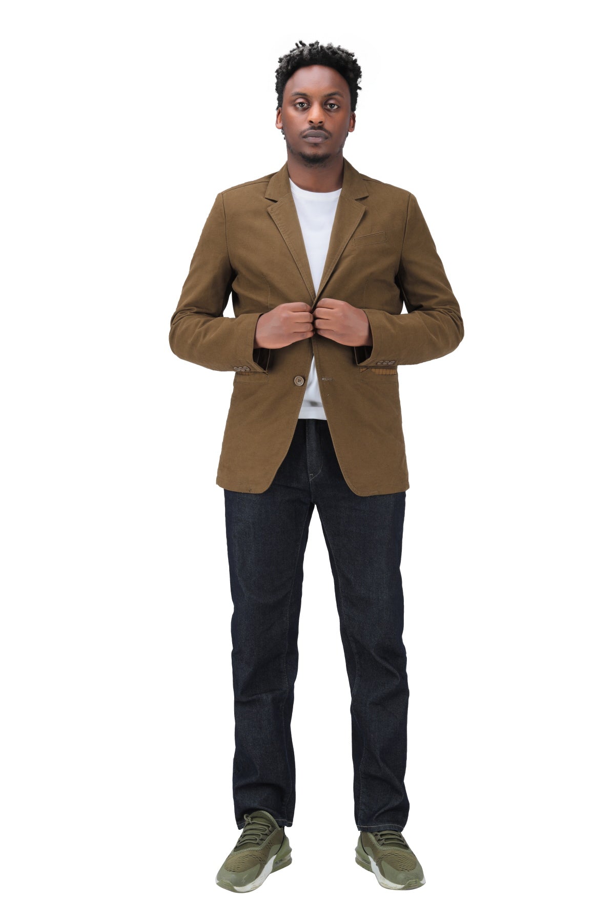 Cotton Dark Khaki Jacket Two Button Casual Blazer