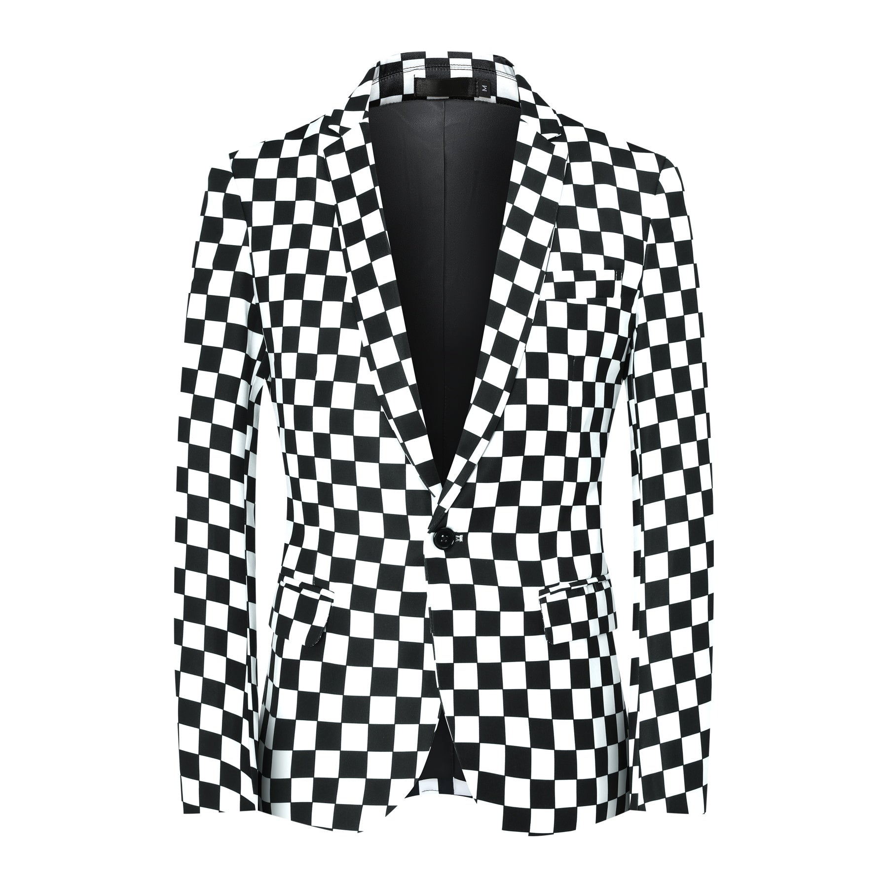 2- Piece Checkerboard Print Slim Fit Plaid Suit