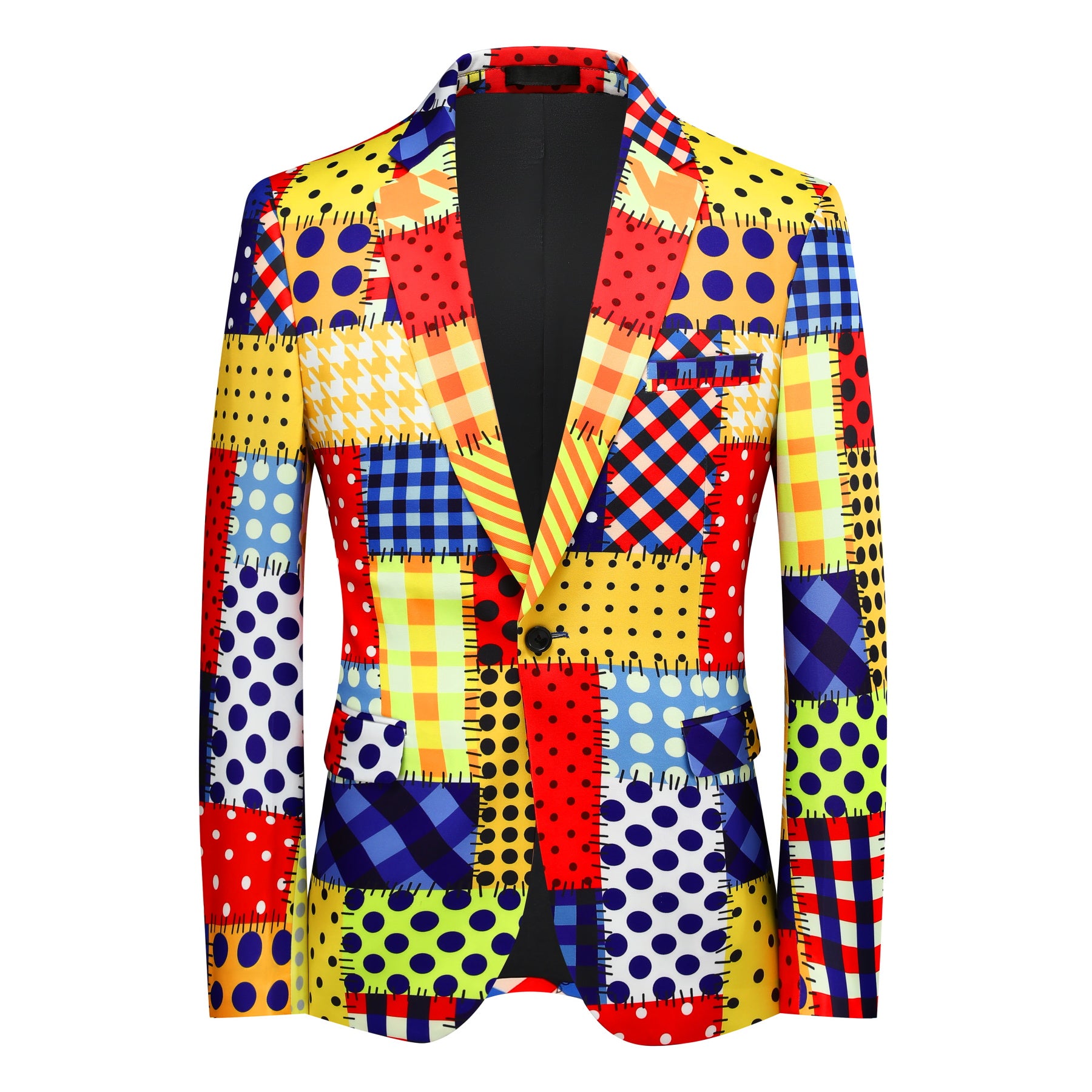 2-Piece Men's Printed Colorful Plaid Clown Festival Celebration Suit