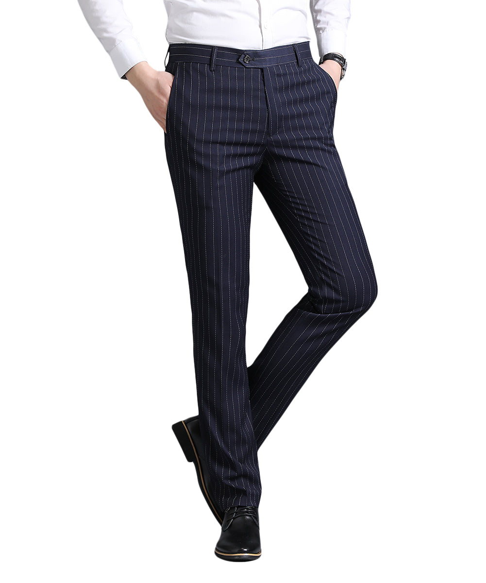 Men's Stripe Casual Slim Fit Pants Dress Pants Navy