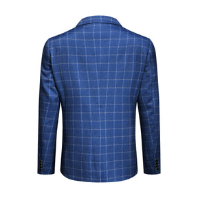 3-Piece Slim Fit Royal Blue Plaid Modern Suit