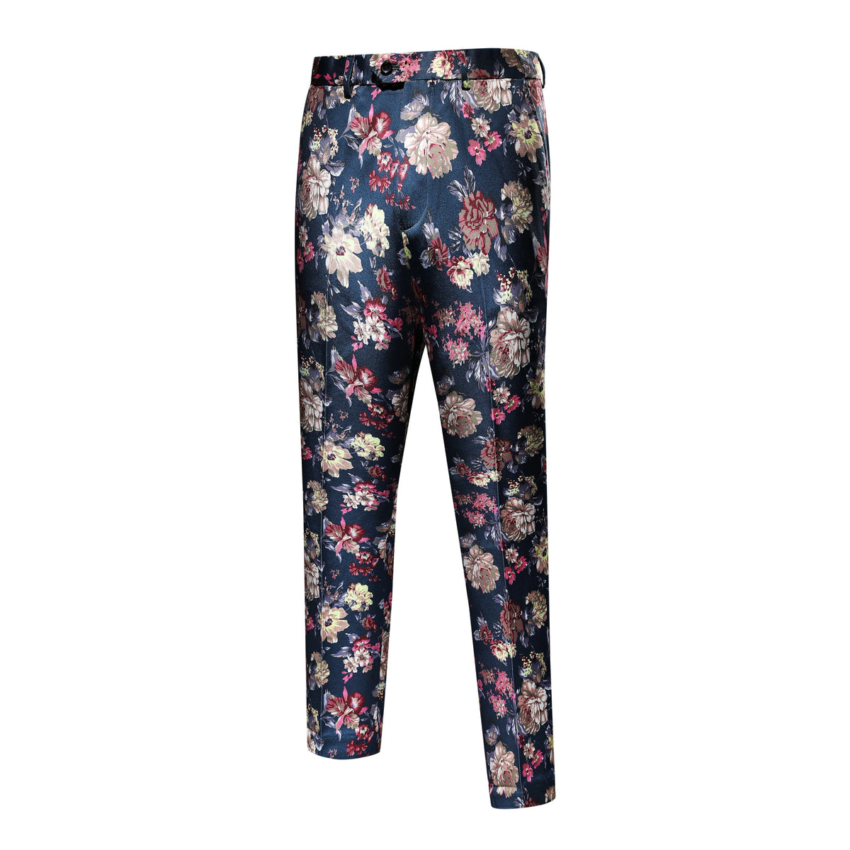 Slim Fit Floral Pants Print Suit Trousers Navy