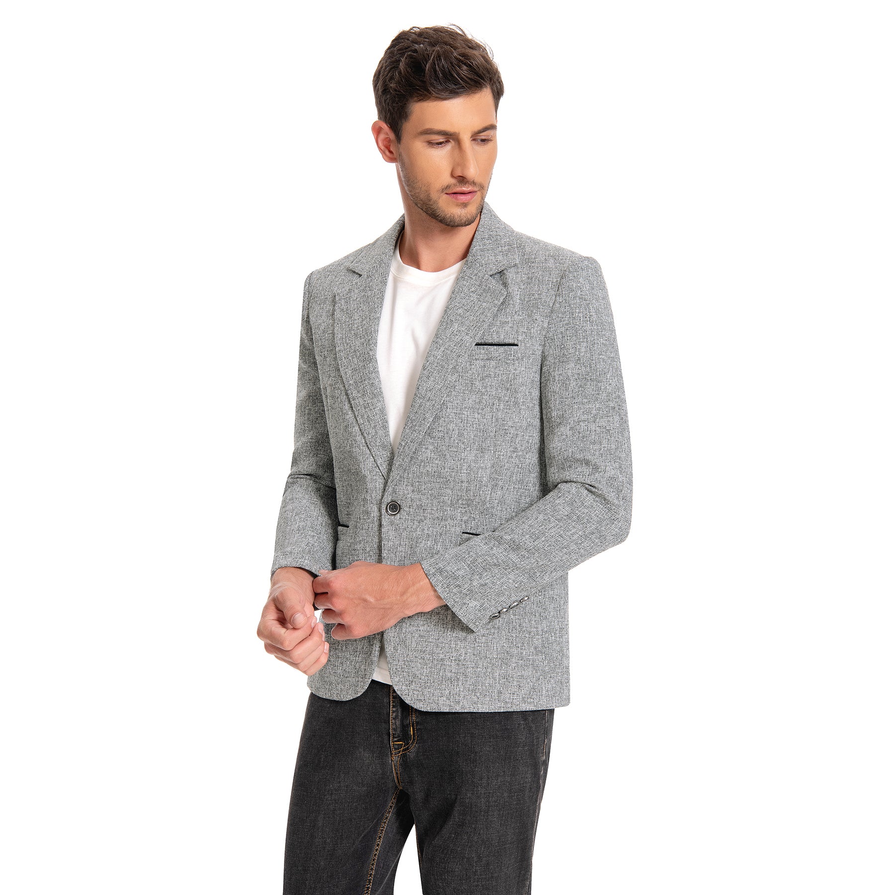 Men's Notch Lapel Single-Breasted Blazer Grey