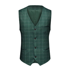 3-Piece Slim Fit Green Plaid Modern Suit