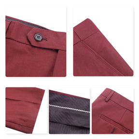 Men's Classic Slim Fit Stretch Flat Front Slacks Dress Pants Wine Red