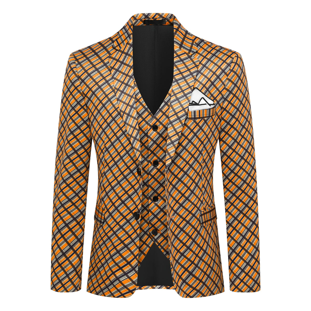 3-Piece Men's Two-Button Plaid Notch Lapel Double-Vented Suit Yellow