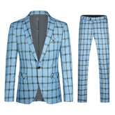 Plaid Stripe Suit Slim Fit 2-Piece Suit Blue