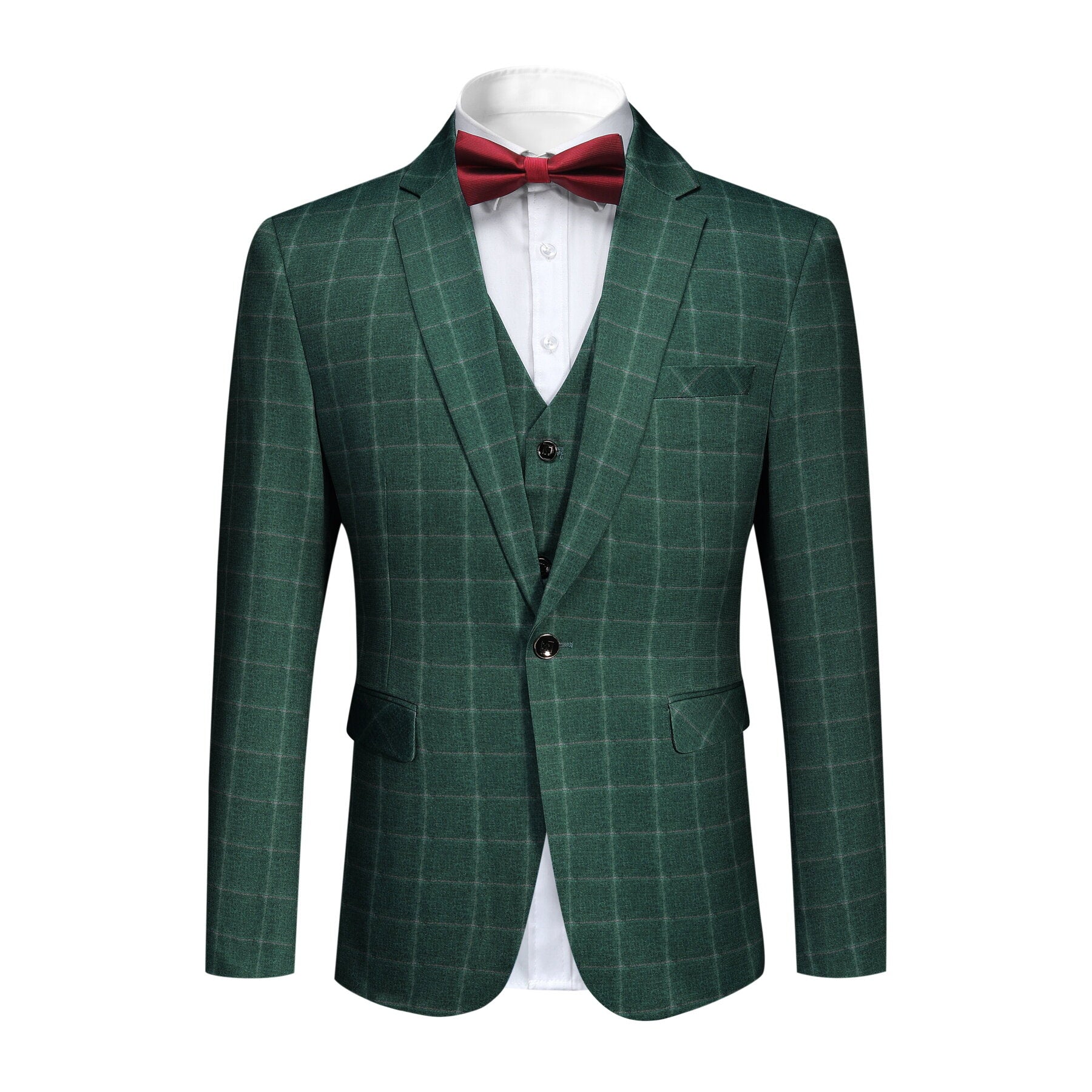 3-Piece Slim Fit Green Plaid Modern Suit