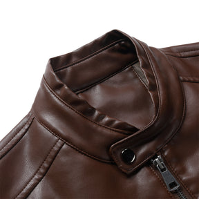 Men's Leather Jacket Casual Zip Up Motorcycle Outwear Brown