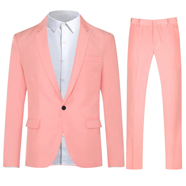 2-Piece Slim Fit Casual Pink Suit -Cloudstyle