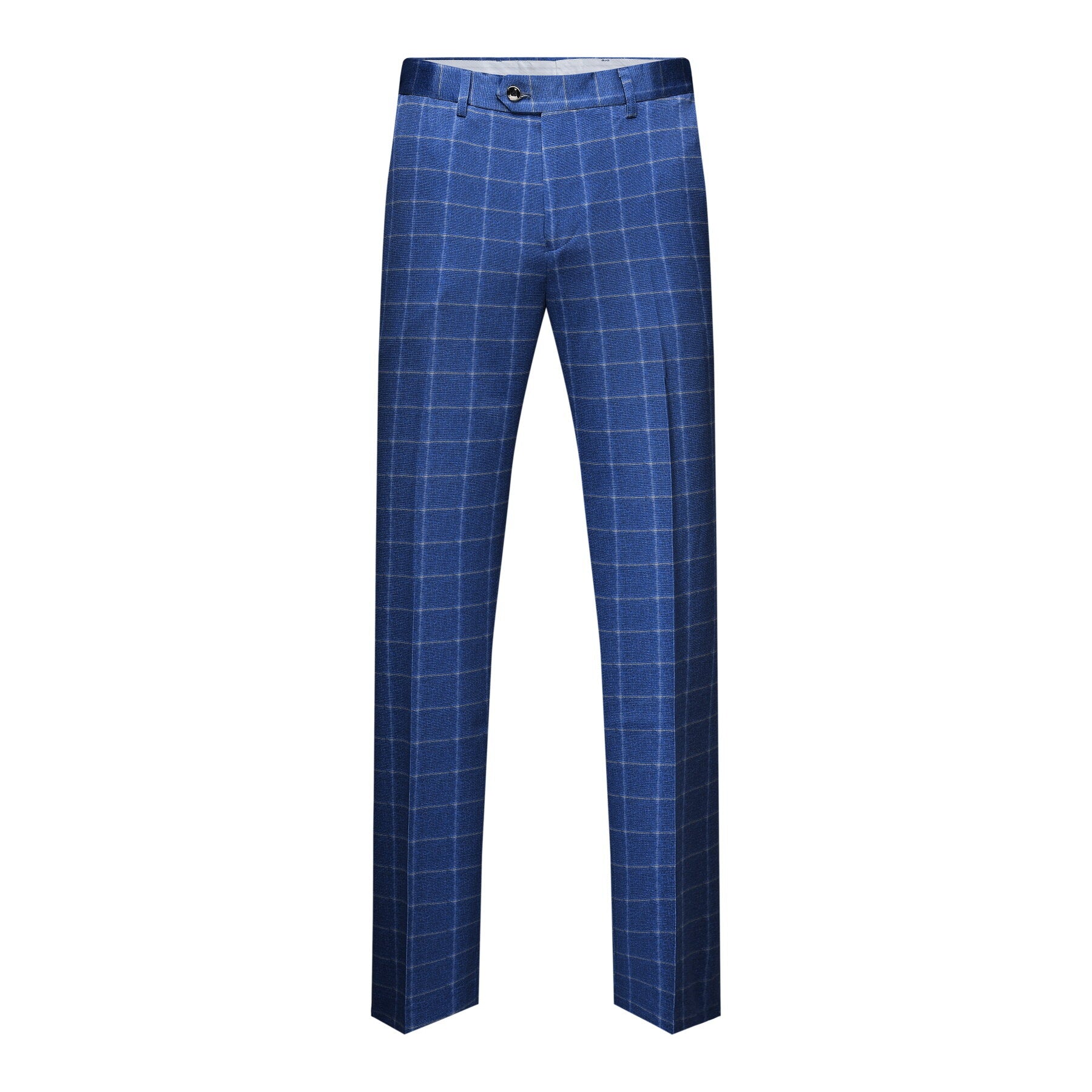 3-Piece Slim Fit Royal Blue Plaid Modern Suit