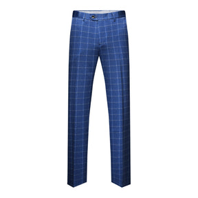 3-Piece Slim Fit Royal Blue Plaid Modern Suit