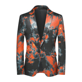 Slim Fit Orange Flame Printed Blazer