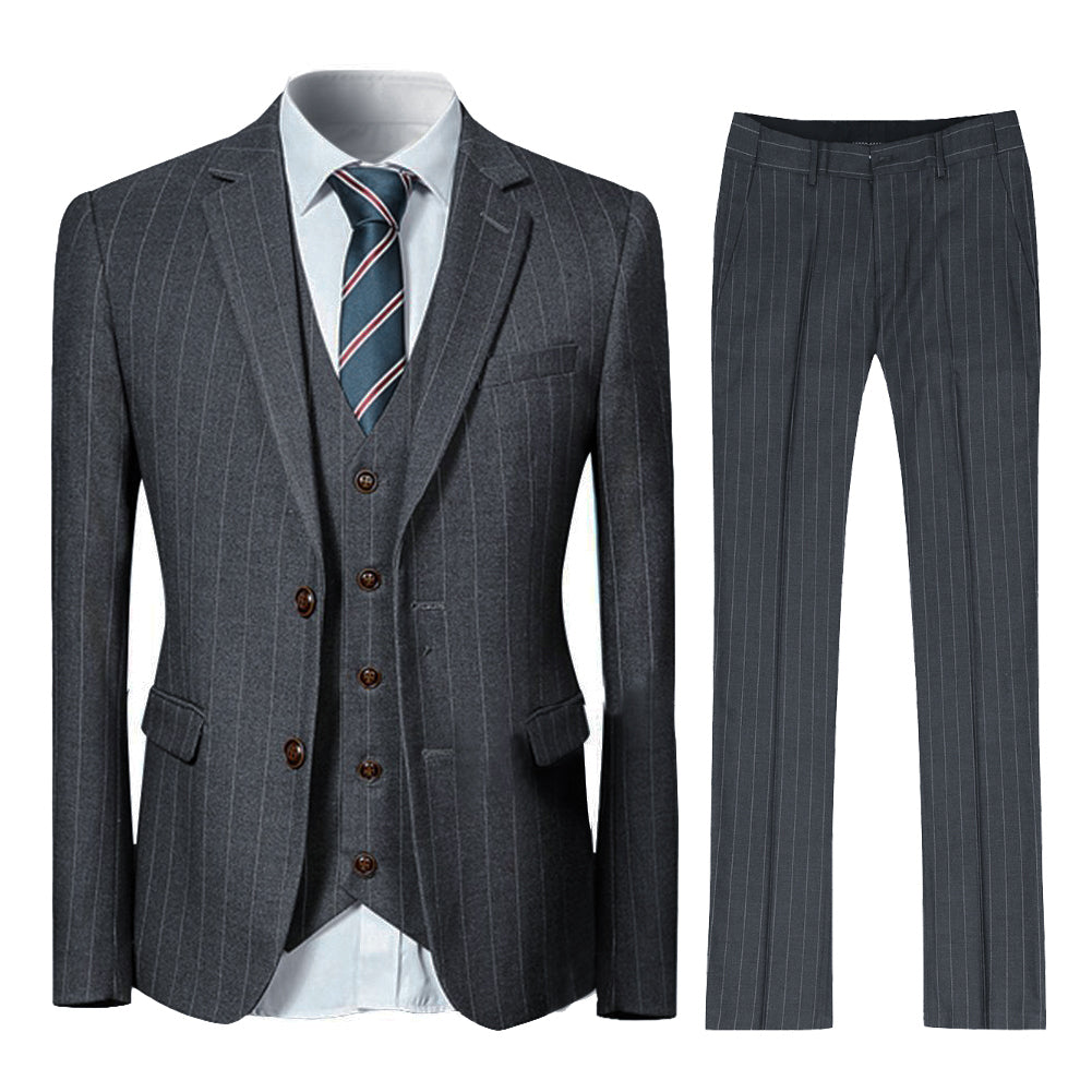 Three Piece Titanium Silver Suit Stripe Design Suit