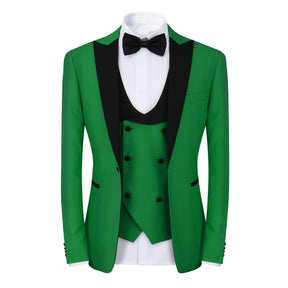 3 Piece Men's Suits One Button Slim Fit Peaked Lapel Tuxedo Green