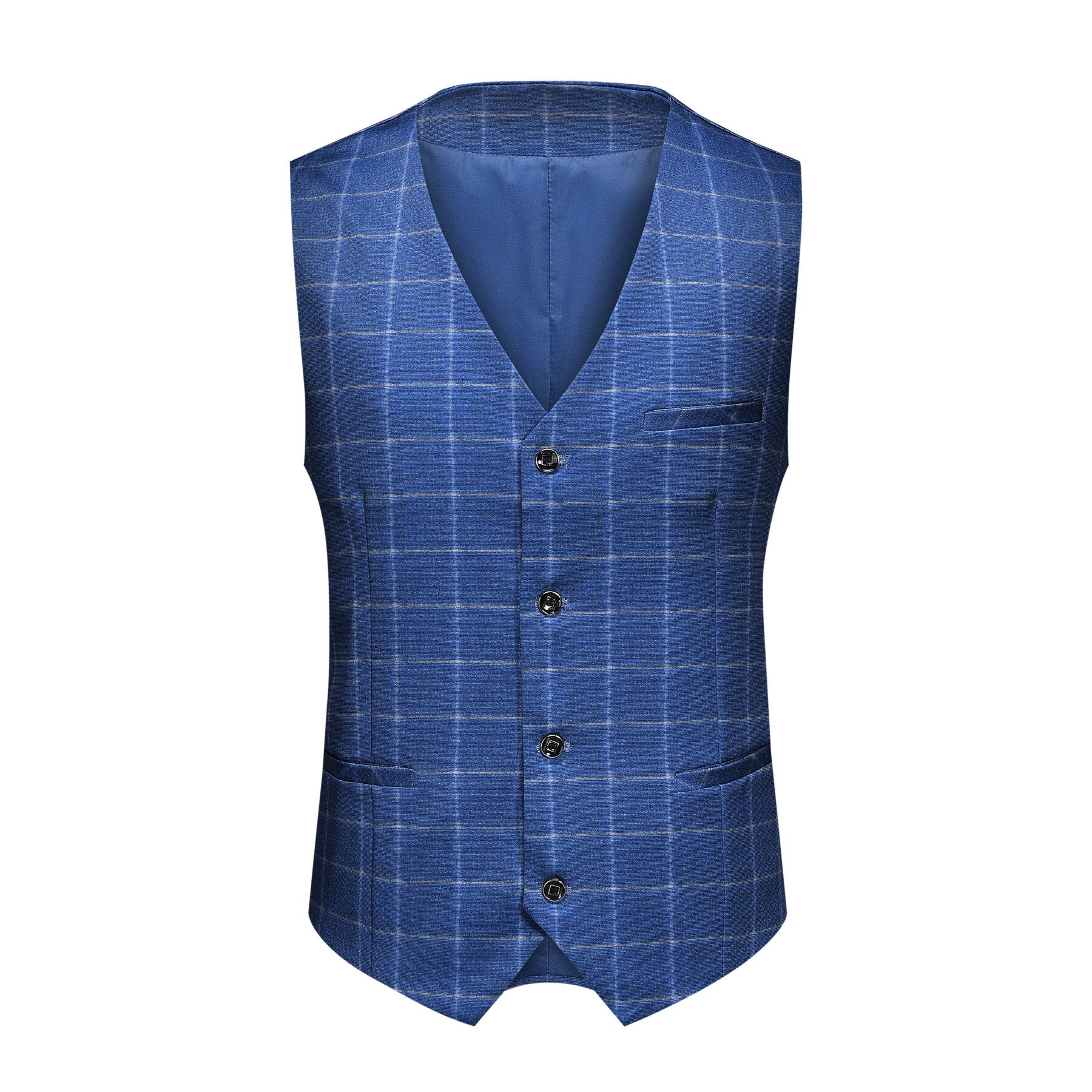 3-Piece Slim Fit Royal Blue Plaid Modern Suit