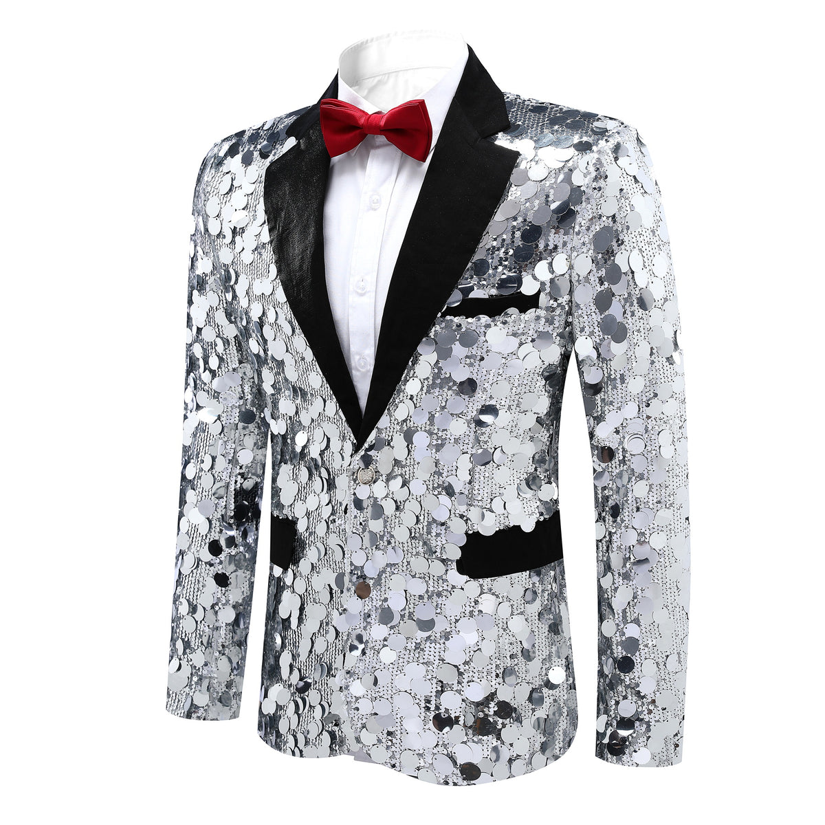 Men's Sequined Single-Button Jacket Silver