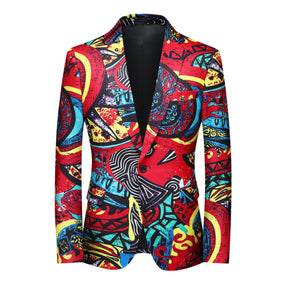 Men's Printed Casual One-Button Blazer Red