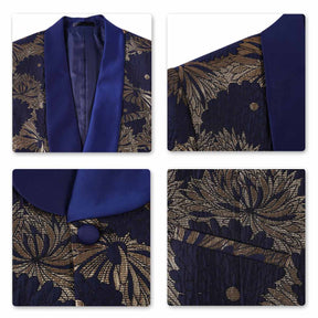 Navy One Button Jacquard Floral 3-Piece Dress Suit