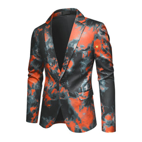 Slim Fit Orange Flame Printed Blazer