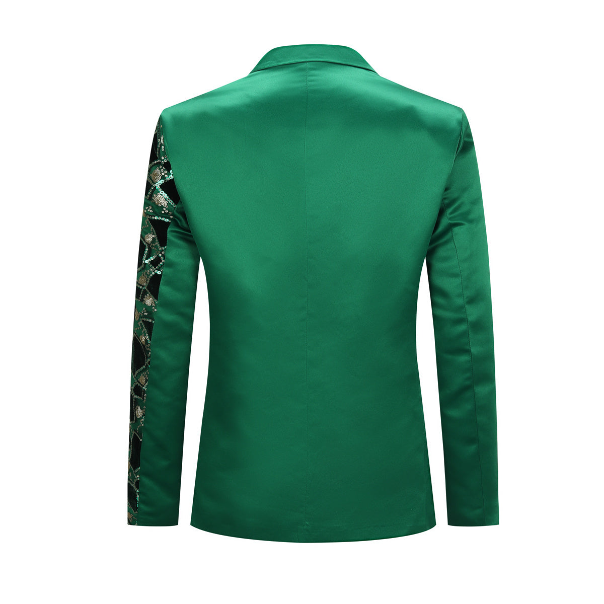 Men's Green Floral Jacquard Half Sequin Tux Blazer