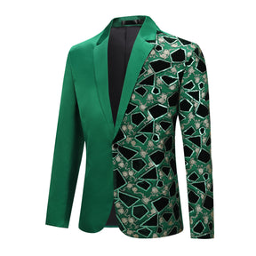 Men's Green Floral Jacquard Half Sequin Tux Blazer