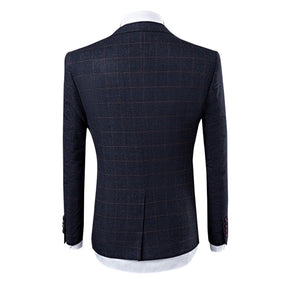 Slim Fit 3-Piece Suit Plaid Grey Suit