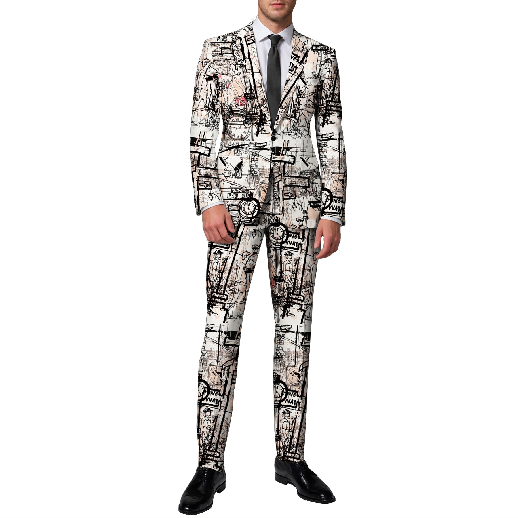 2-Piece Men's Printed Modern Fashionable Single-Button Suit