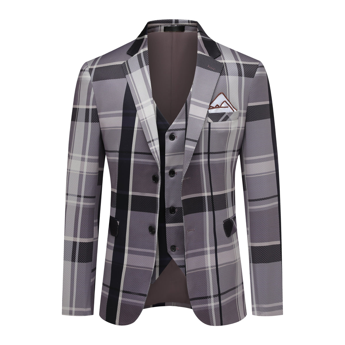 Men's 2-Button Single-Breasted Suit 3-Piece Plaid Suit Beige