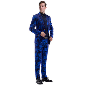 2-Piece Slim Fit Digital Print Blue Suit