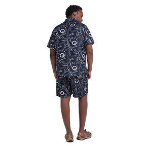 Mens 2-Piece Hawaii Print Style Summer Suit Navy