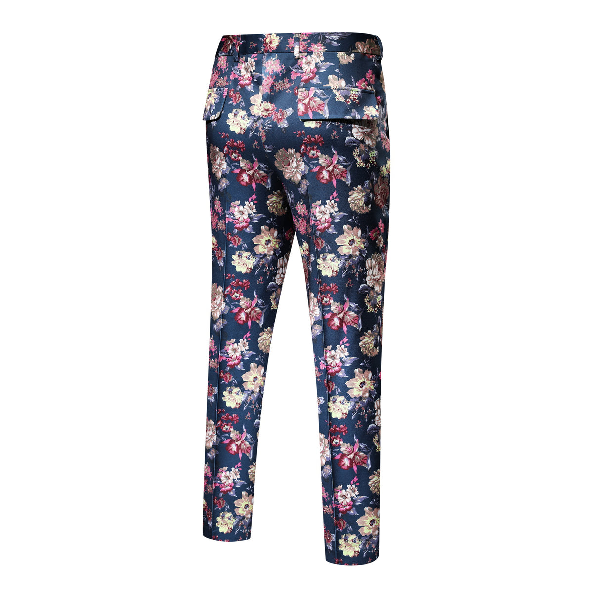 Slim Fit Floral Pants Print Suit Trousers Navy