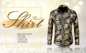 Men's Floral Long Sleeve Shirt Gold