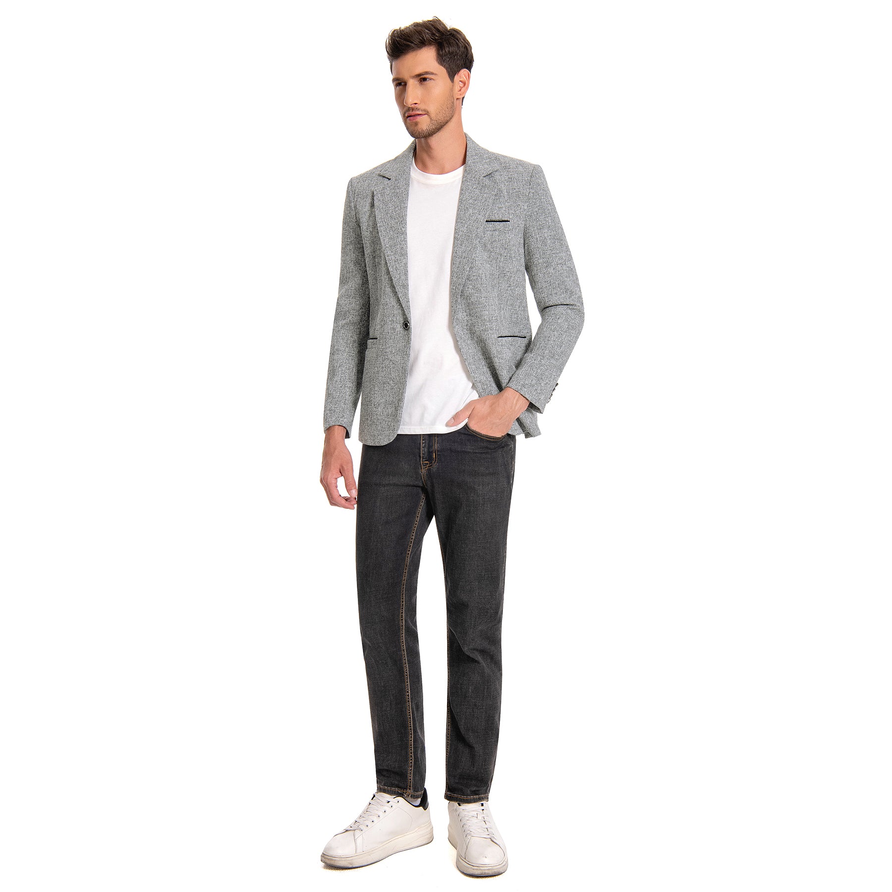 Men's Notch Lapel Single-Breasted Blazer Grey