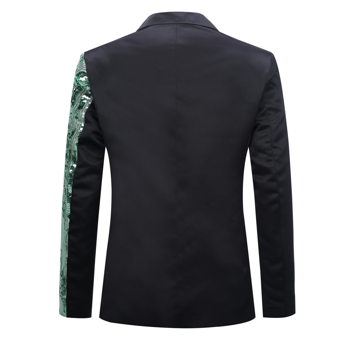 Green Slim Fit Notch Lapel Half-Sequin Blazer