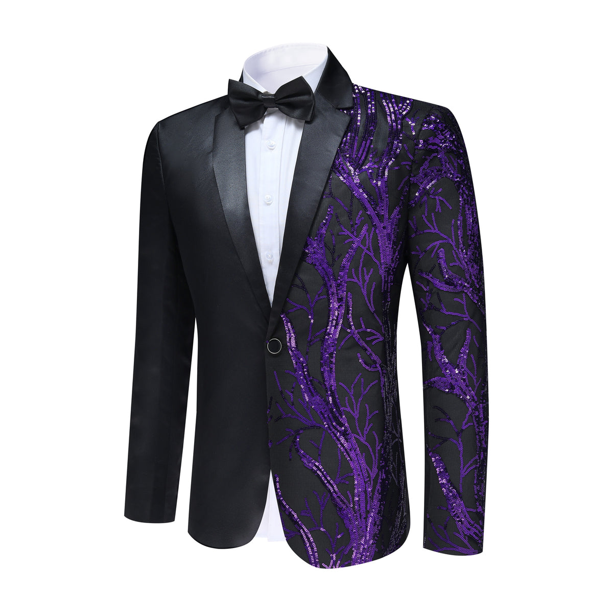 Slim Fit Lightning Purple Tree Sequin Blazer