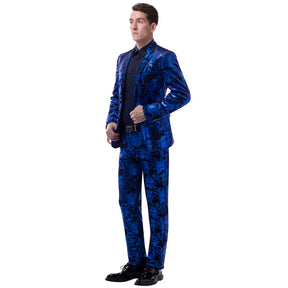 2-Piece Slim Fit Digital Print Blue Suit