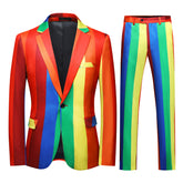 2 Piece Men's Clown Colorblock Rainbow Celebration Suit