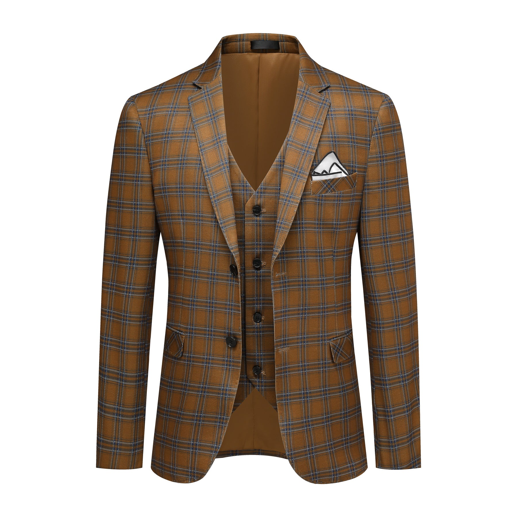 Men's 2-Button Single-Breasted Suit 3-Piece Plaid Suit Brown