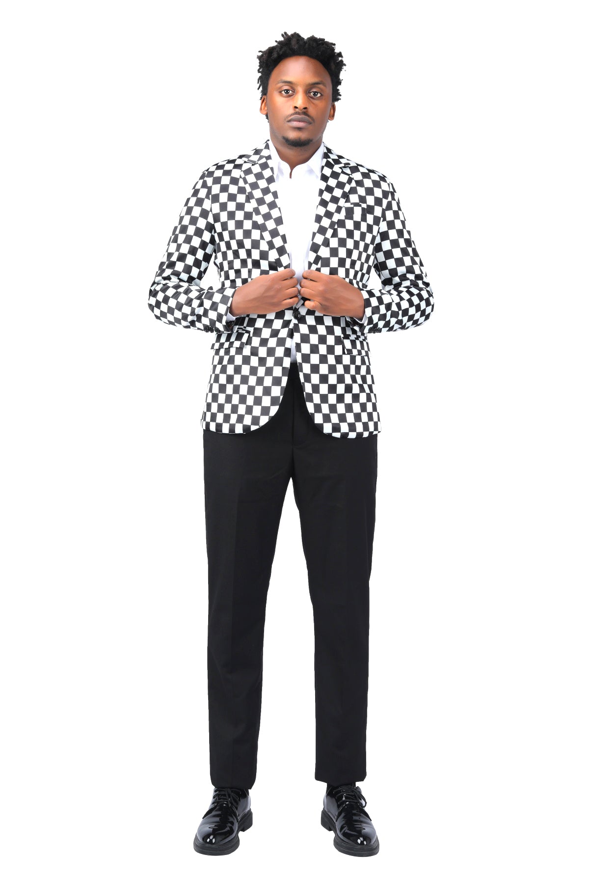 2- Piece Checkerboard Print Slim Fit Plaid Suit