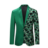 Men's Green Floral Jacquard Half Sequin Tux Blazer