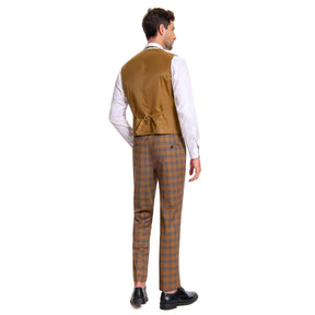 Men's 2-Button Single-Breasted Suit 3-Piece Plaid Suit Brown