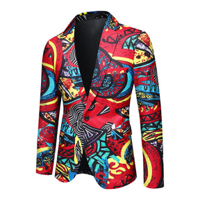 Men's Printed Casual One-Button Blazer Red