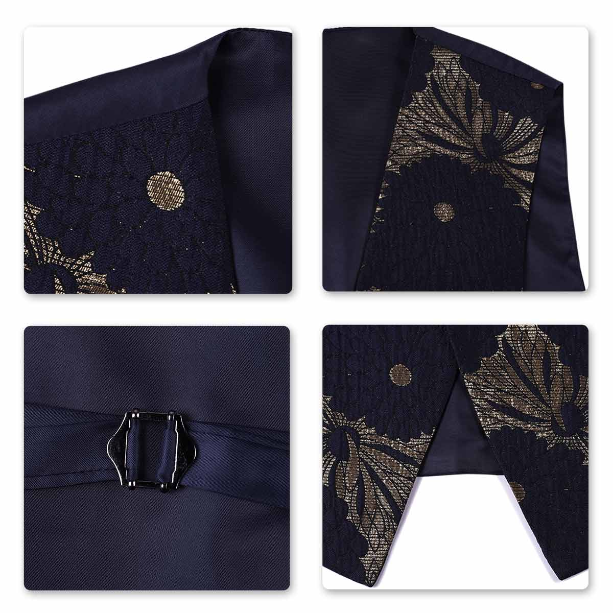 Navy One Button Jacquard Floral 3-Piece Dress Suit