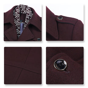 Men's Thick Solid Color Lapel Casual Coat Cotton Wine Red