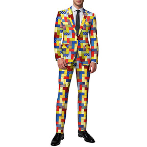 2-Piece Men's Printed Colorful Plaid Clown Festival Celebration Suit