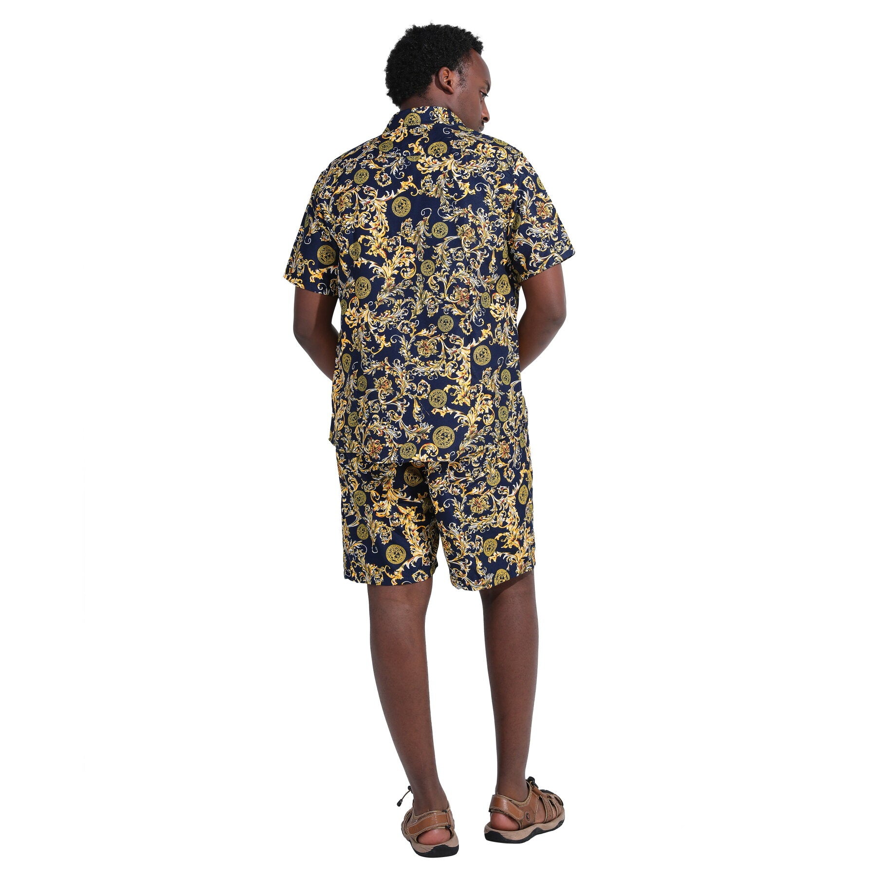 Mens 2-Piece Hawaii Print Style Summer Suit Yellow