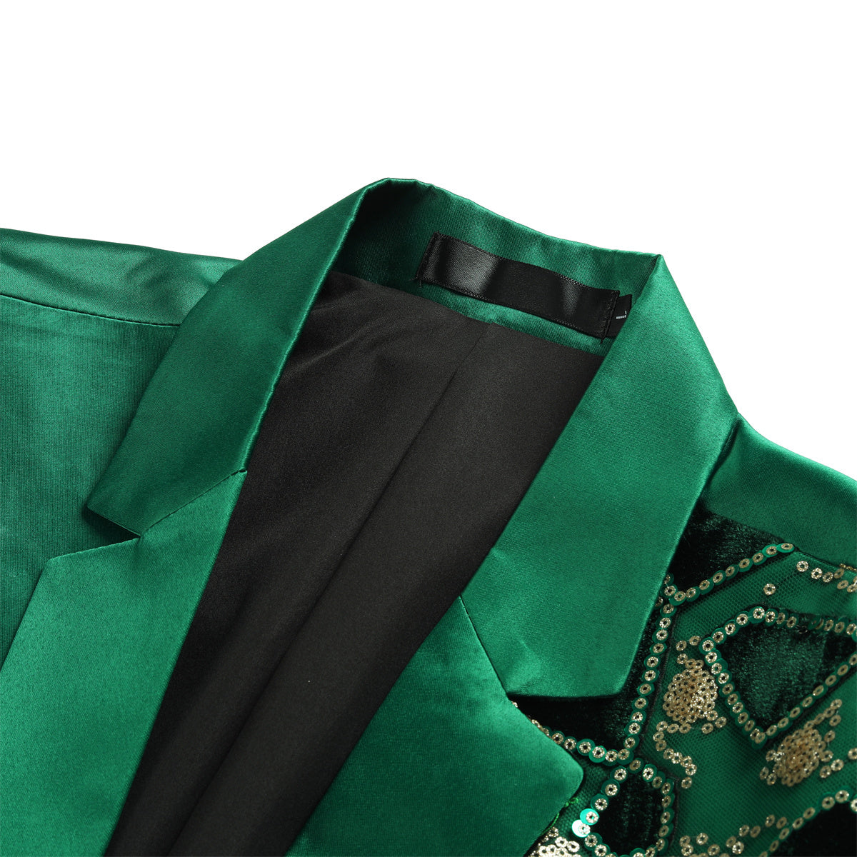 Men's Green Floral Jacquard Half Sequin Tux Blazer