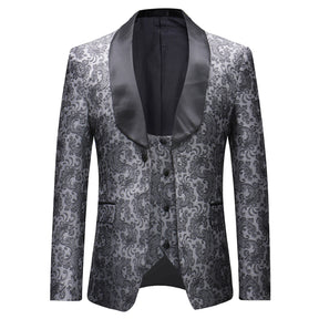 Cloudstyle Mens Slim Fit Exquisite Pattern 3 Piece Suit Black